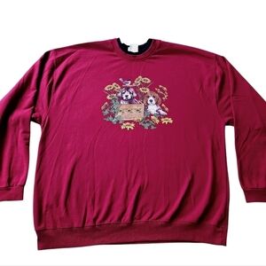 Vintage Pleasant Shade sz 1X Puppy Flower Double Collar Grandma Sweatshirt